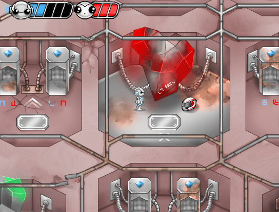 blue bot stuck in a room