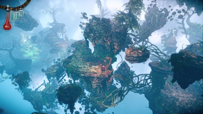 Red on floating stone islands