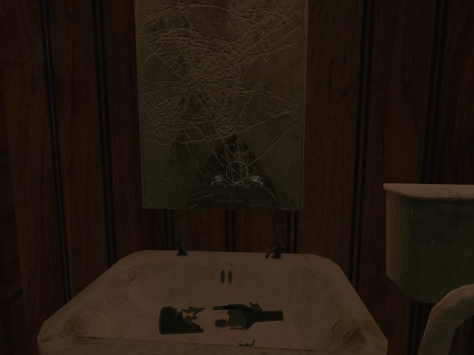 Broken mirror and bottle