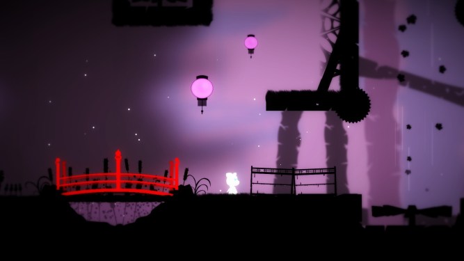 Elin by a red bridge