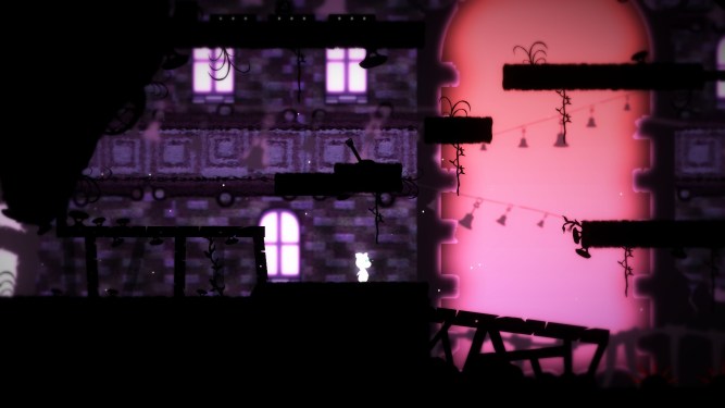 Elin by a large pink door