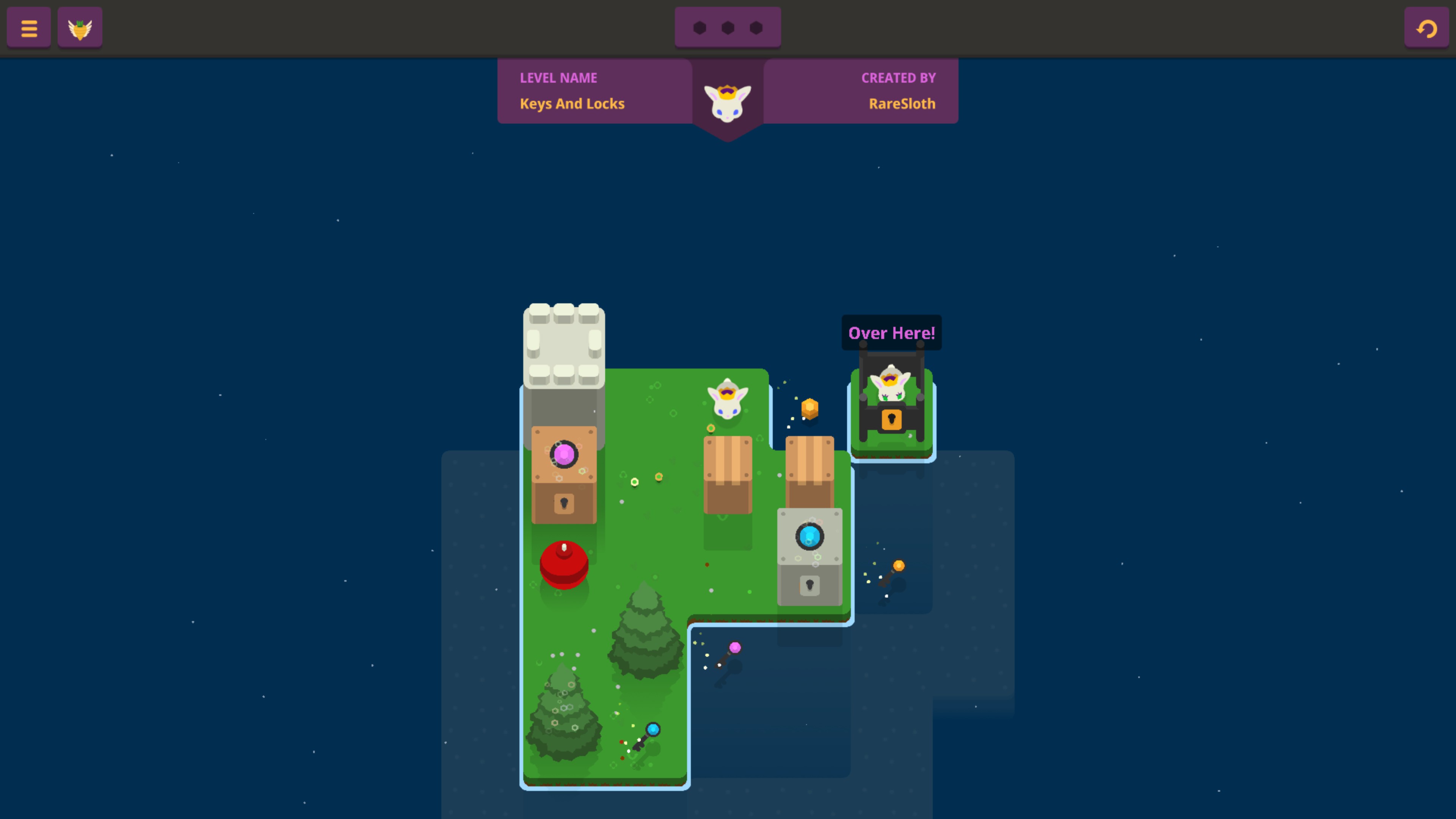 Level Keys and Locks by Rare Sloth featuring purple and blue keys while Queen Rabbit shouts 