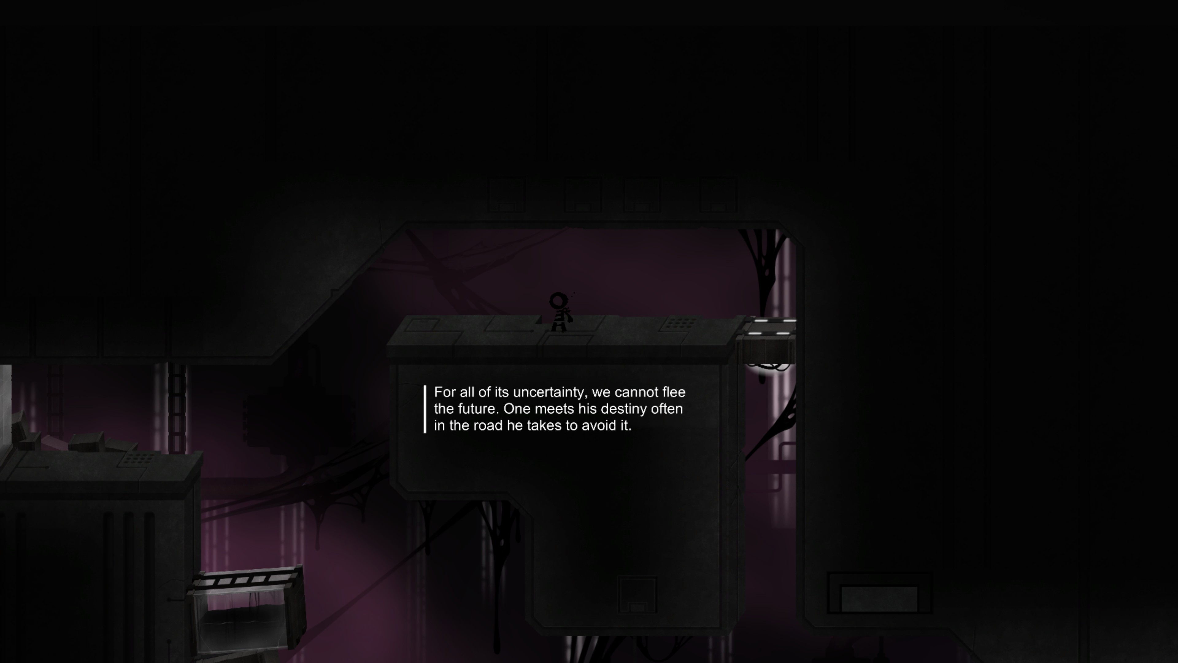 main character stands above a quote 