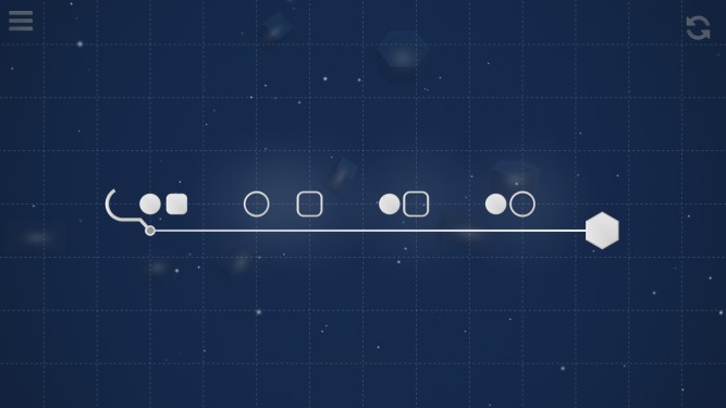 SiNKR level 19 featuring 1 hook and reel, 3 circles, 2 circle targets, 1 square, and 2 square targets