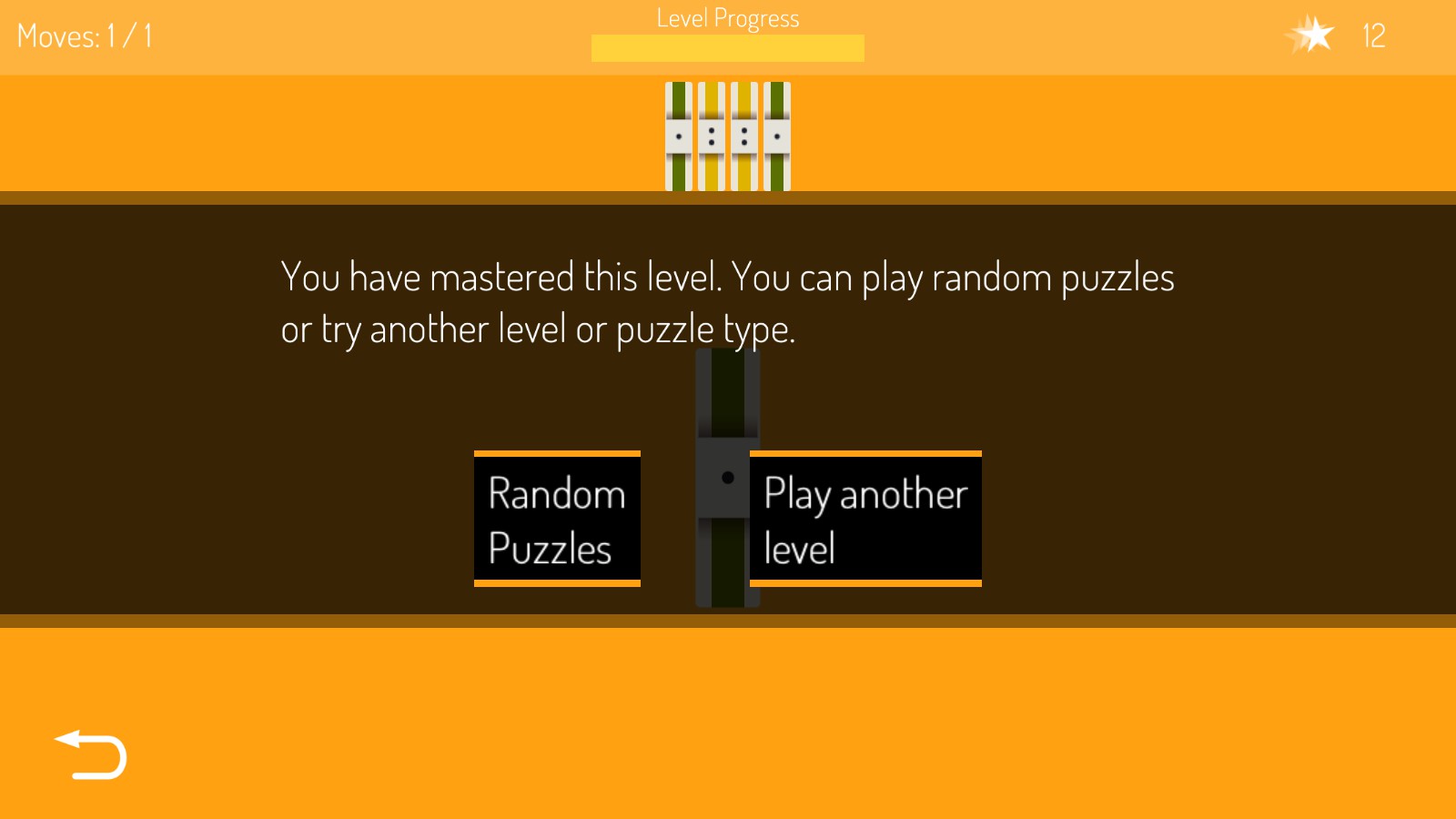 image of text saying: you have mastered this level. you can play random puzzles or try another level or puzzle type. options are random puzzles or play another level