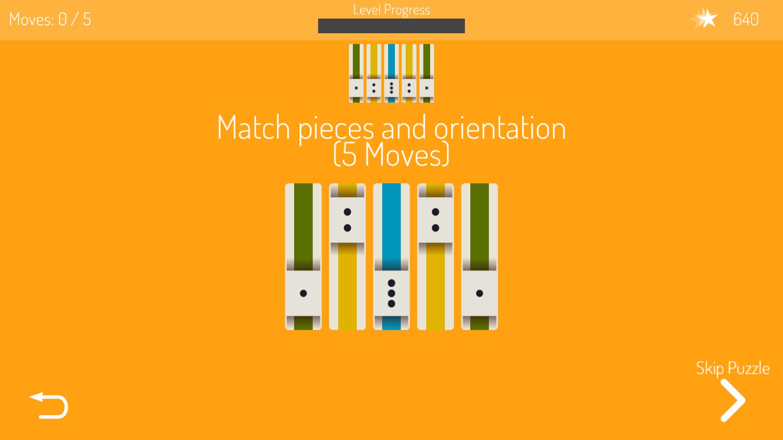 Puzzle with 5 asymmetrical pieces, but some are duplicates