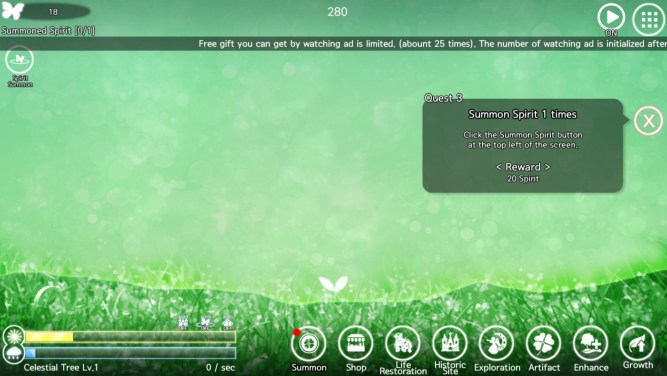 Beginning of the tutorial giving a quest to summon spirit 1 times