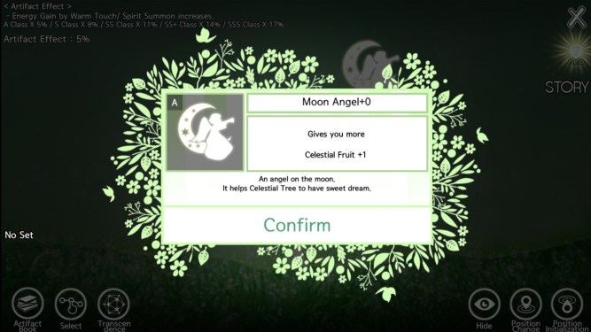 Moon Angel artifact, gives additional celestial fruit. the flavor text says: an angel on the moon, it helps celestial tree to have sweet dream.