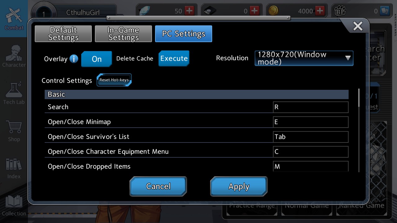 Black Survival in game options to rebind hot keys. By default they are bound to things like r, e, tab, c, m, etc.