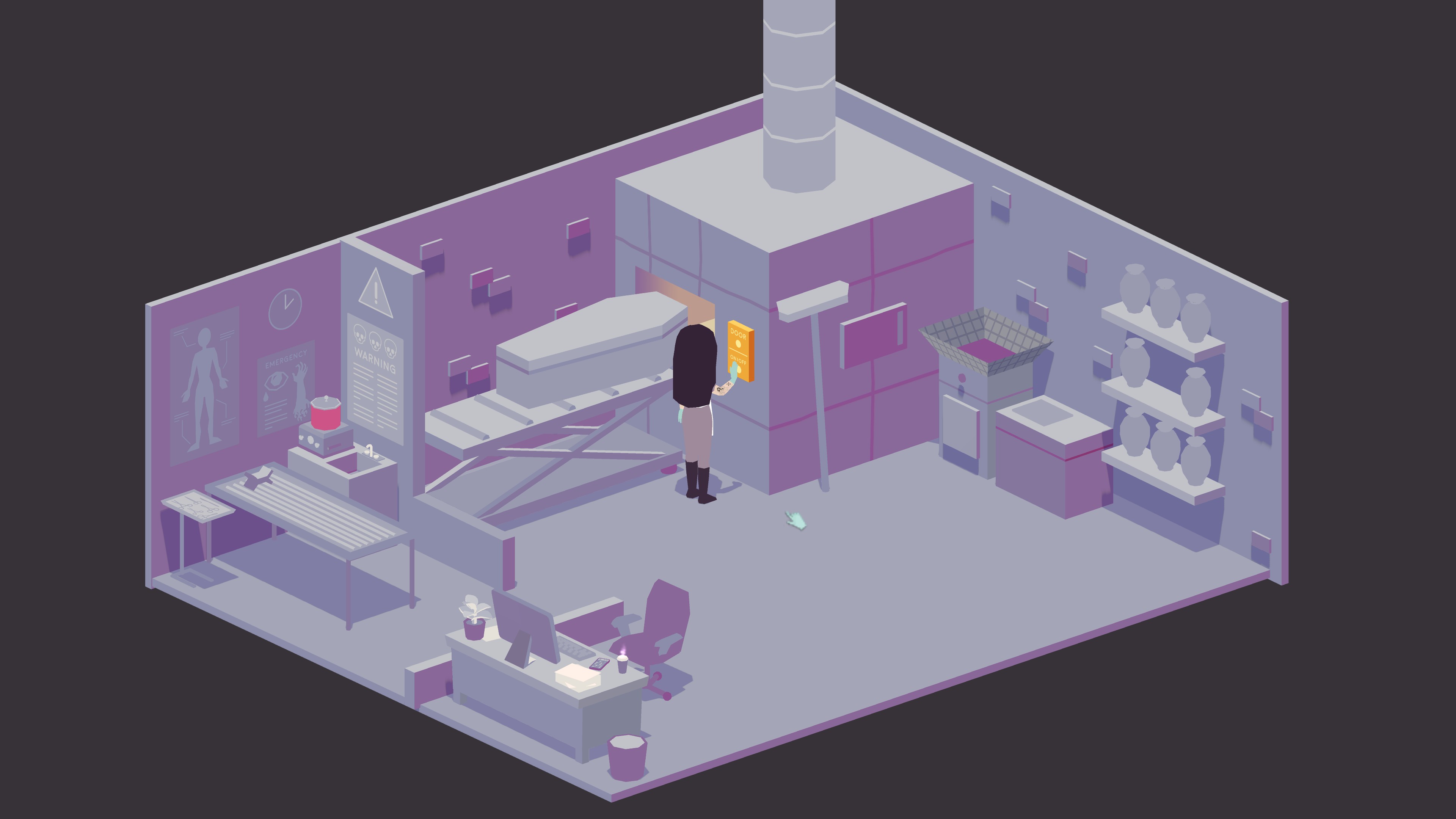 Charlie guides a coffin into the cremator