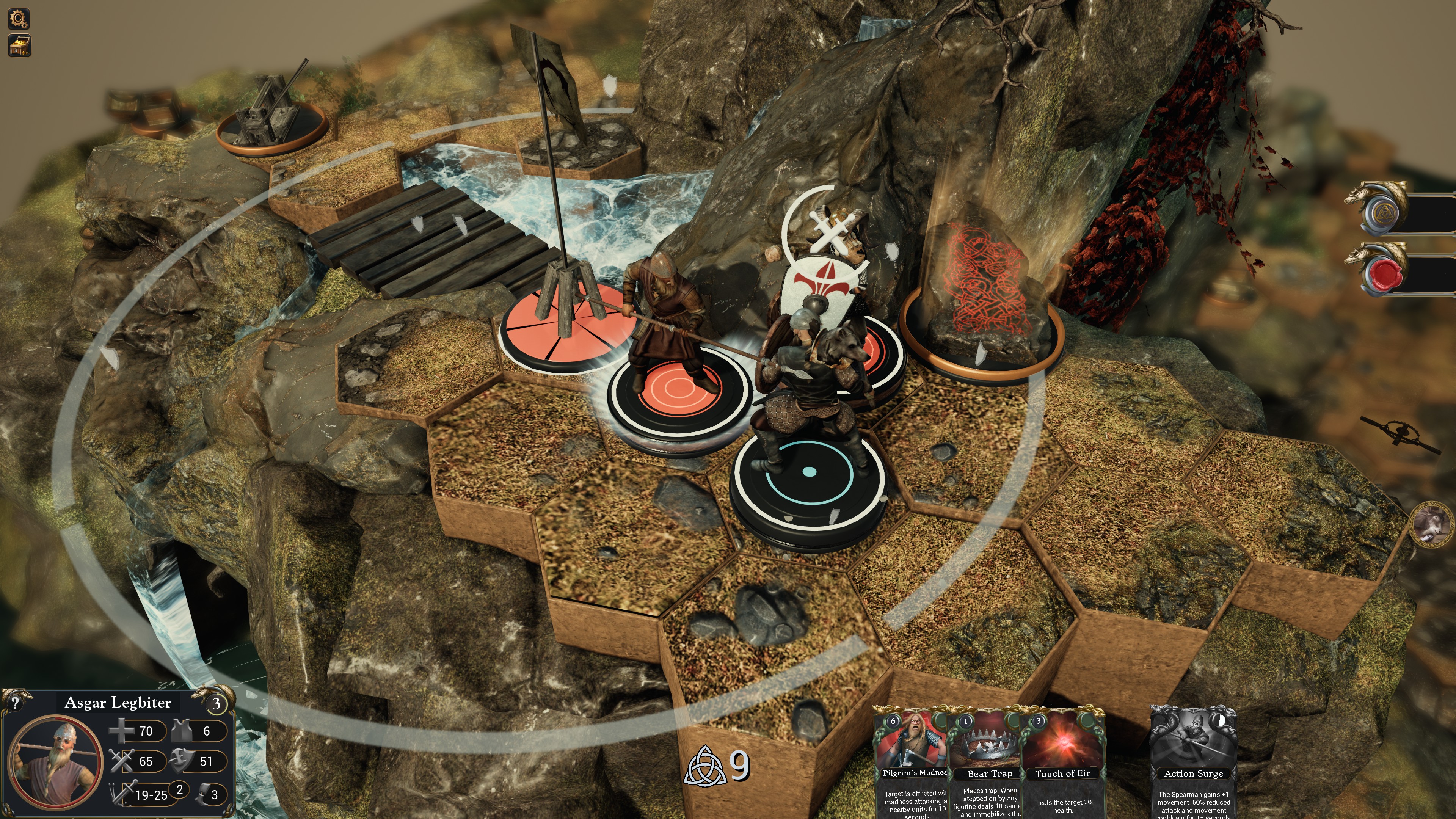 A banner buffs two figurines attacking an enemy