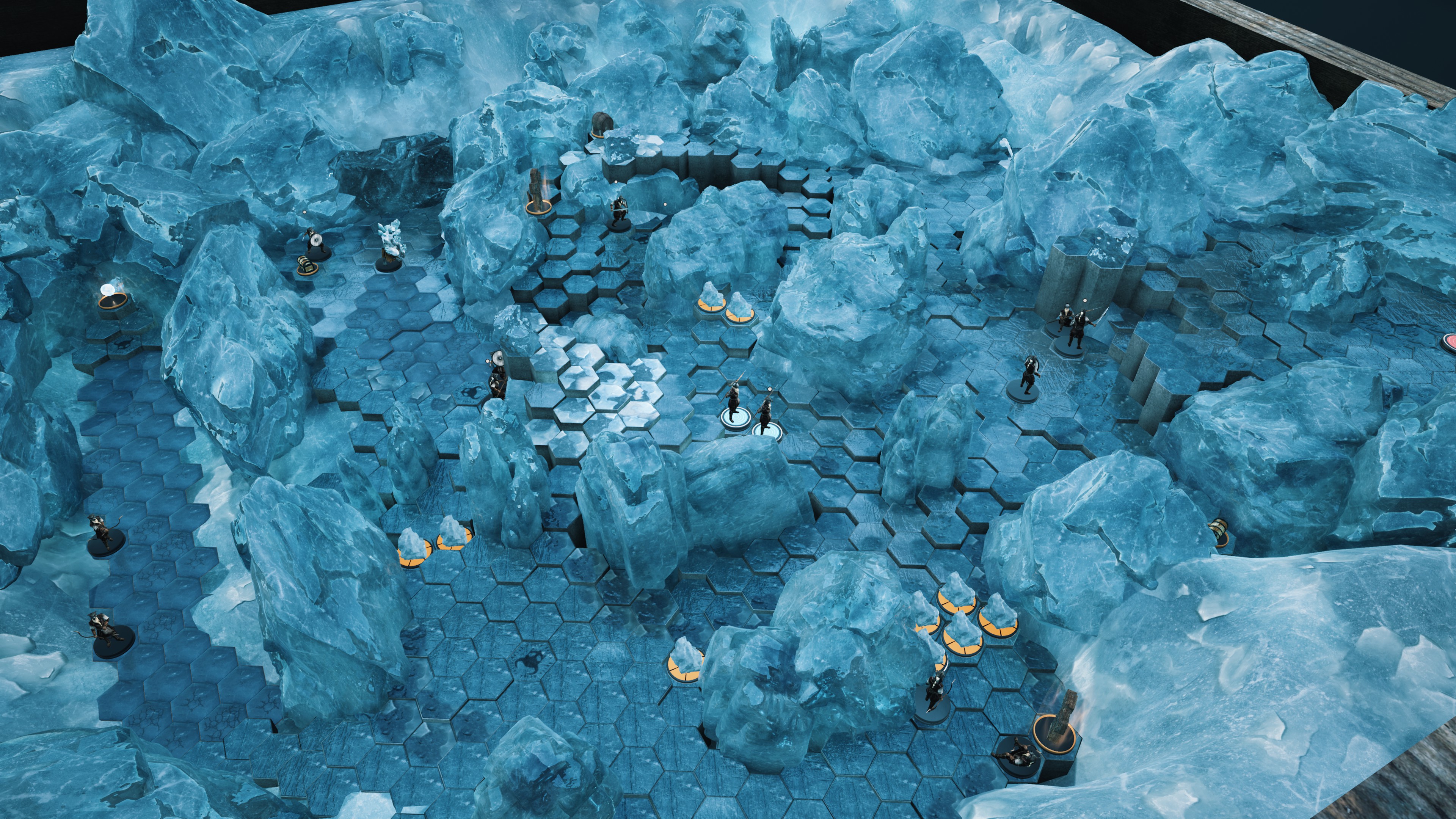A huge ice cavern with multiple groups of enemies
