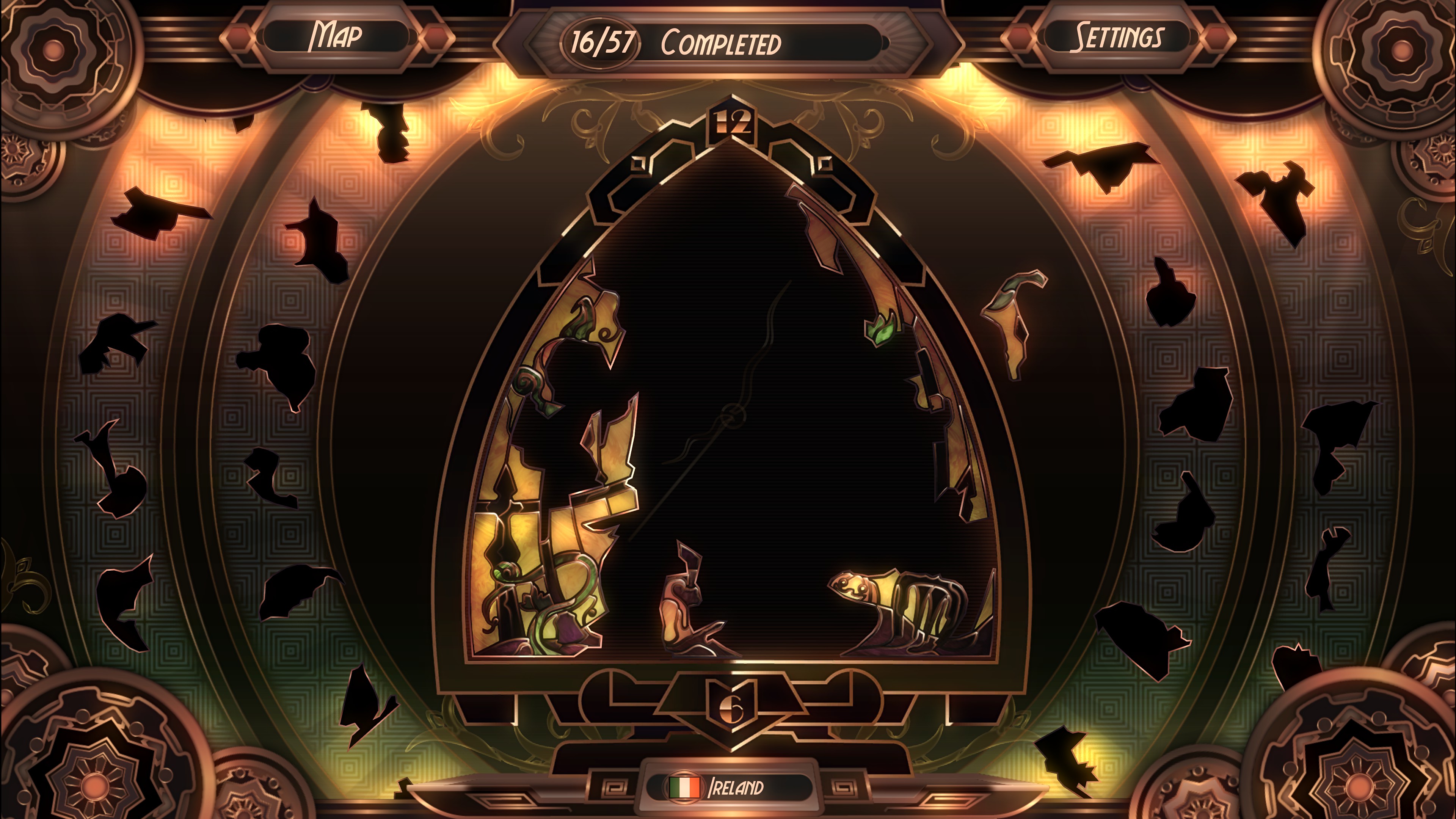 A mostly incomplete puzzle with colors in gold and green