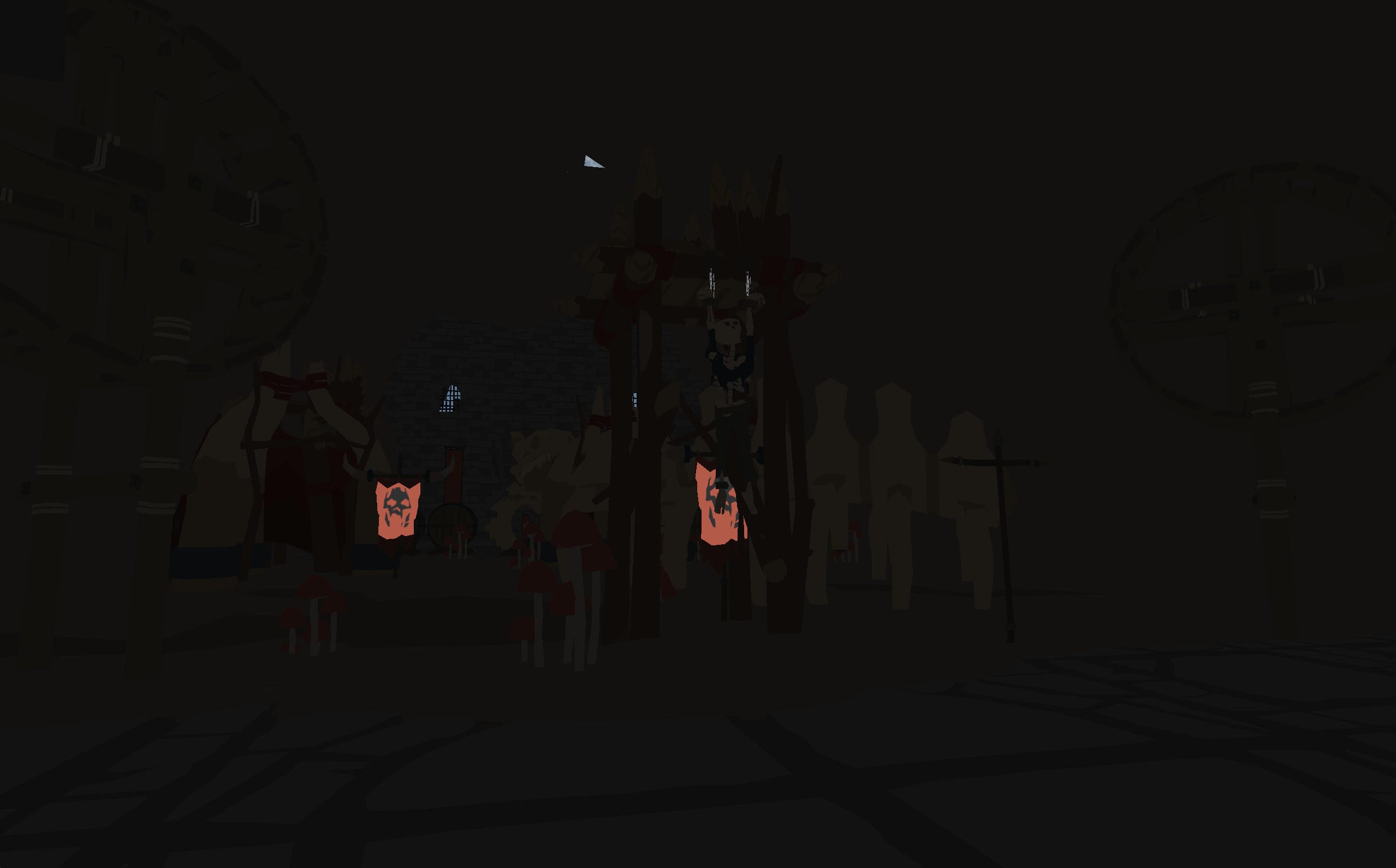 A tribal camp constructed of enormous dragon bones covered by a dirt-colored down