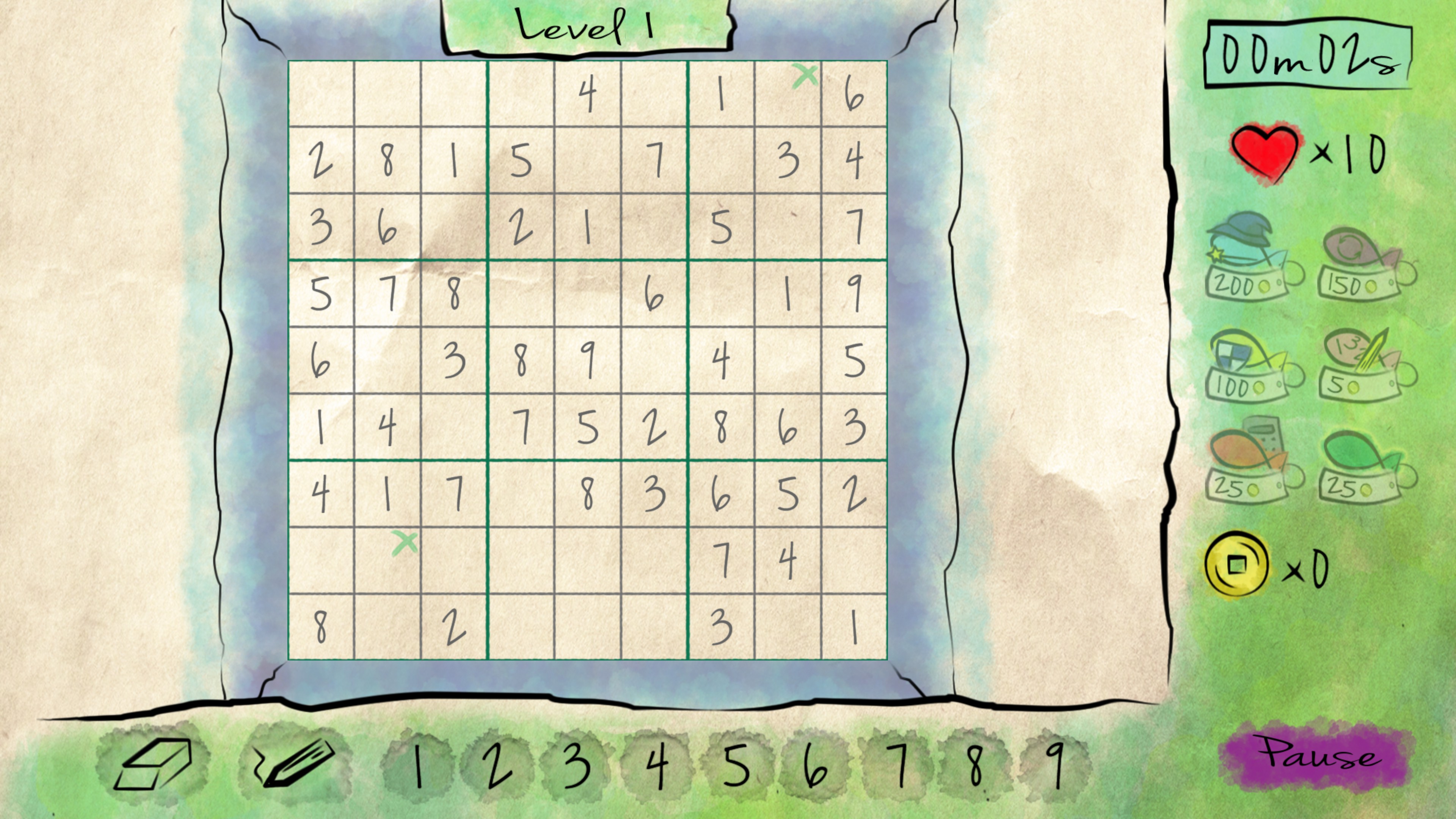 Classic Sudoku, level 1, adventure mode