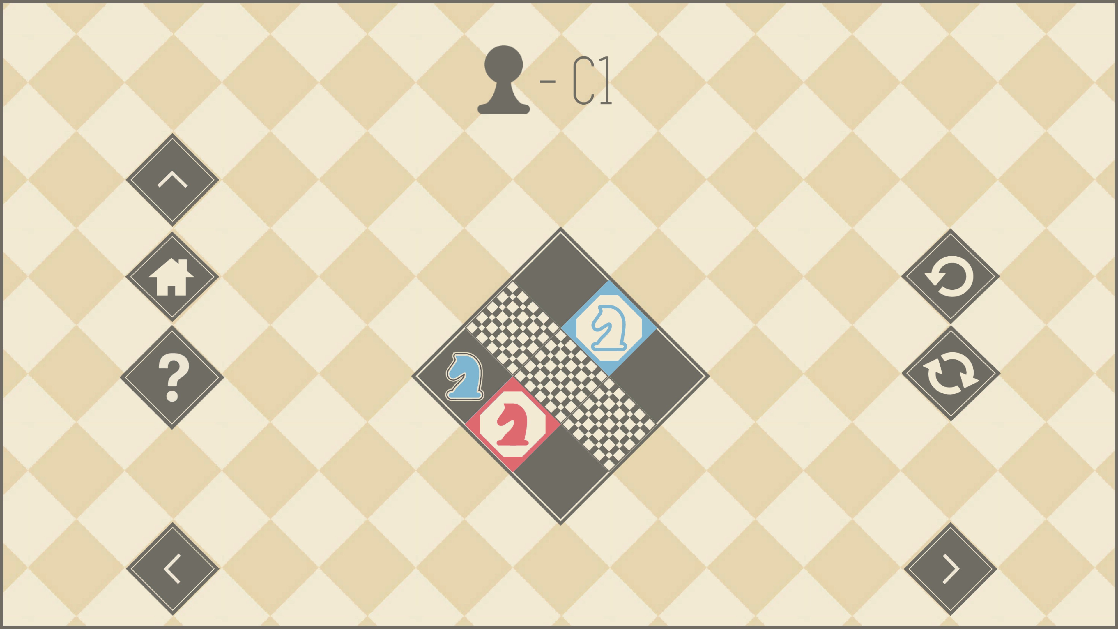 Pawn Pack, level C1, 1 blue knight, 1 red knight, 3 inaccessible squares