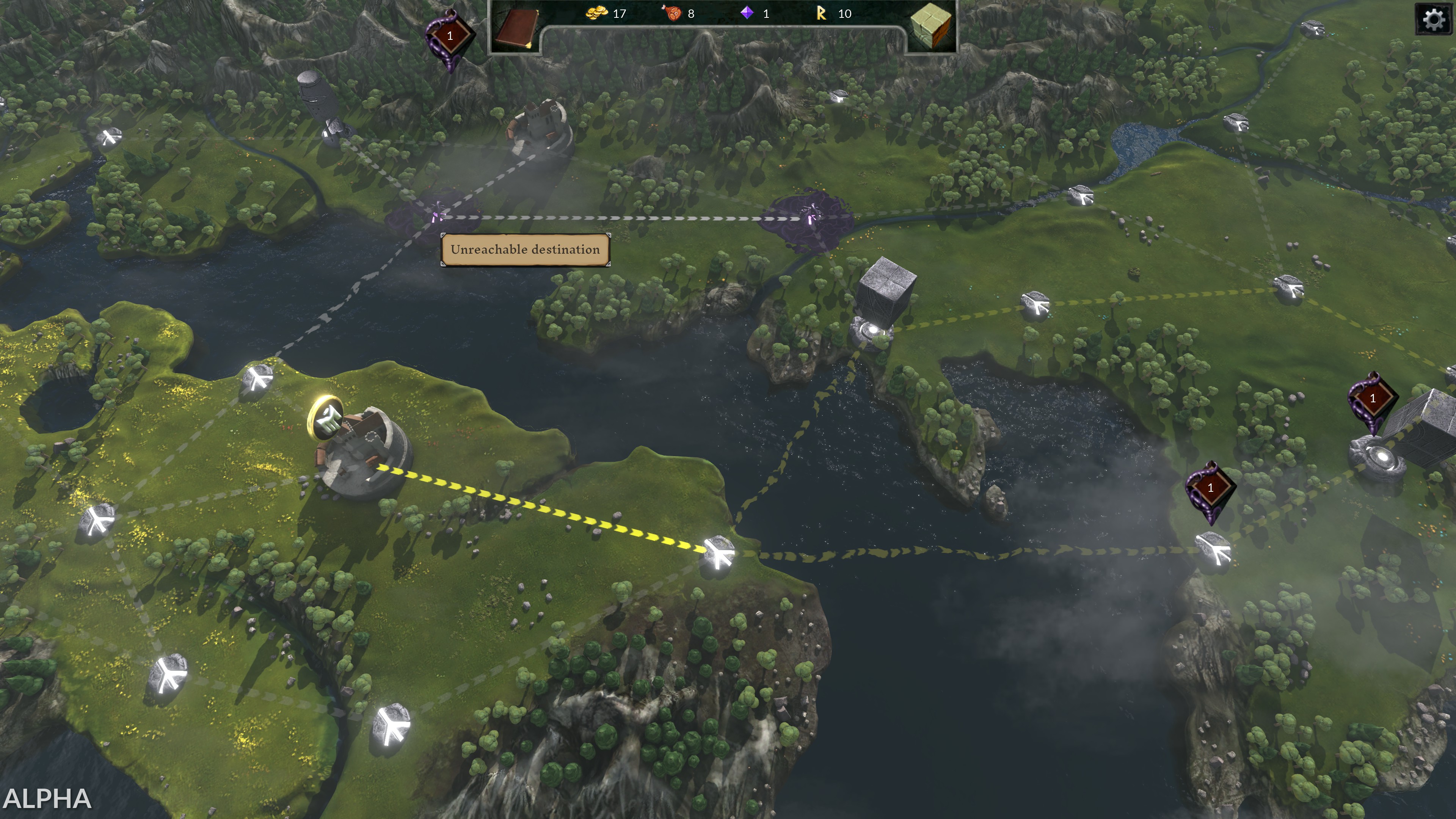 The Hand of Merlin. Leaving a town, all options but going forward are greyed out and marked as unreachable