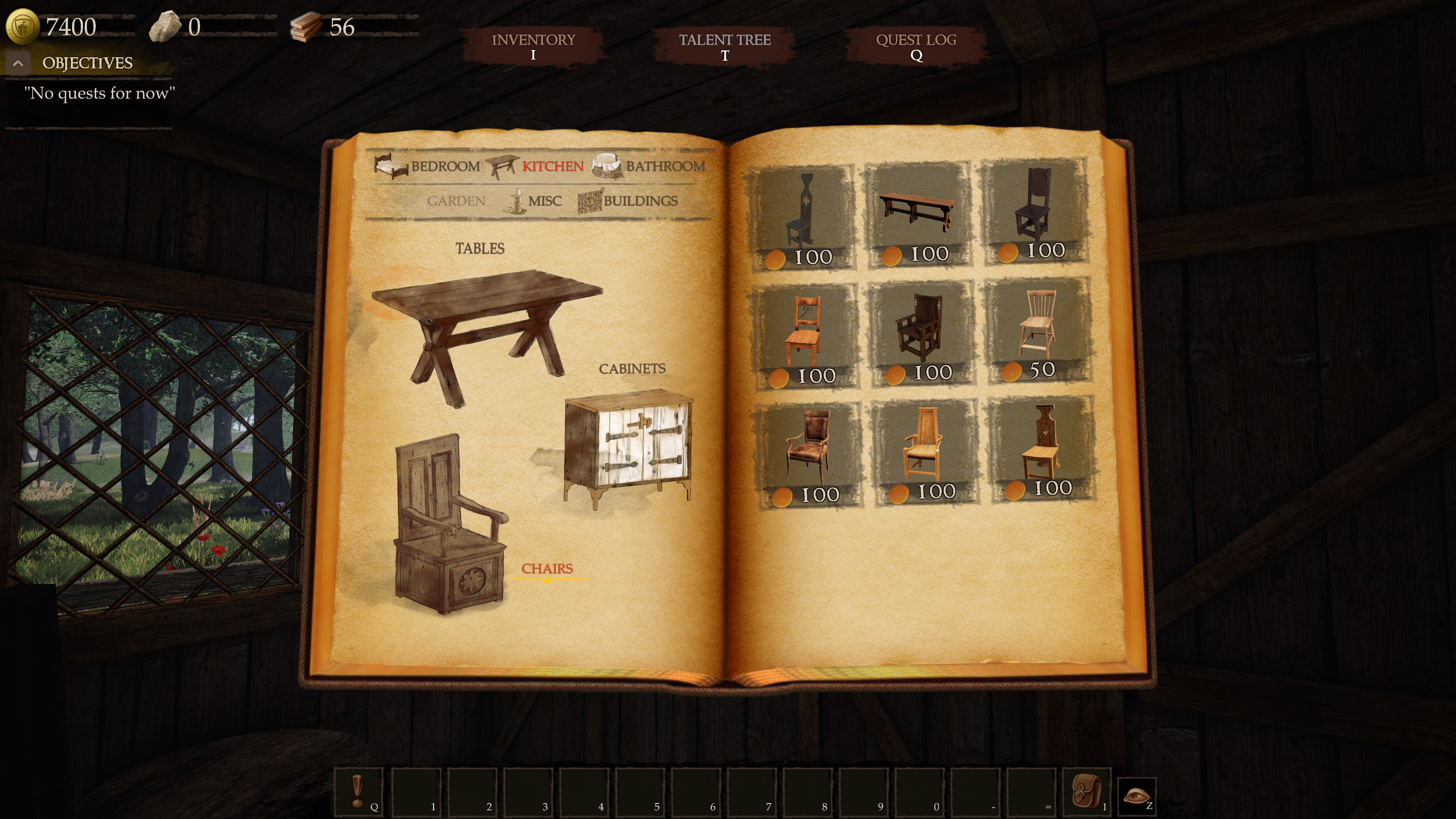 Castle Flipper. Catalog of furniture open to the chairs section. 9 options are available.