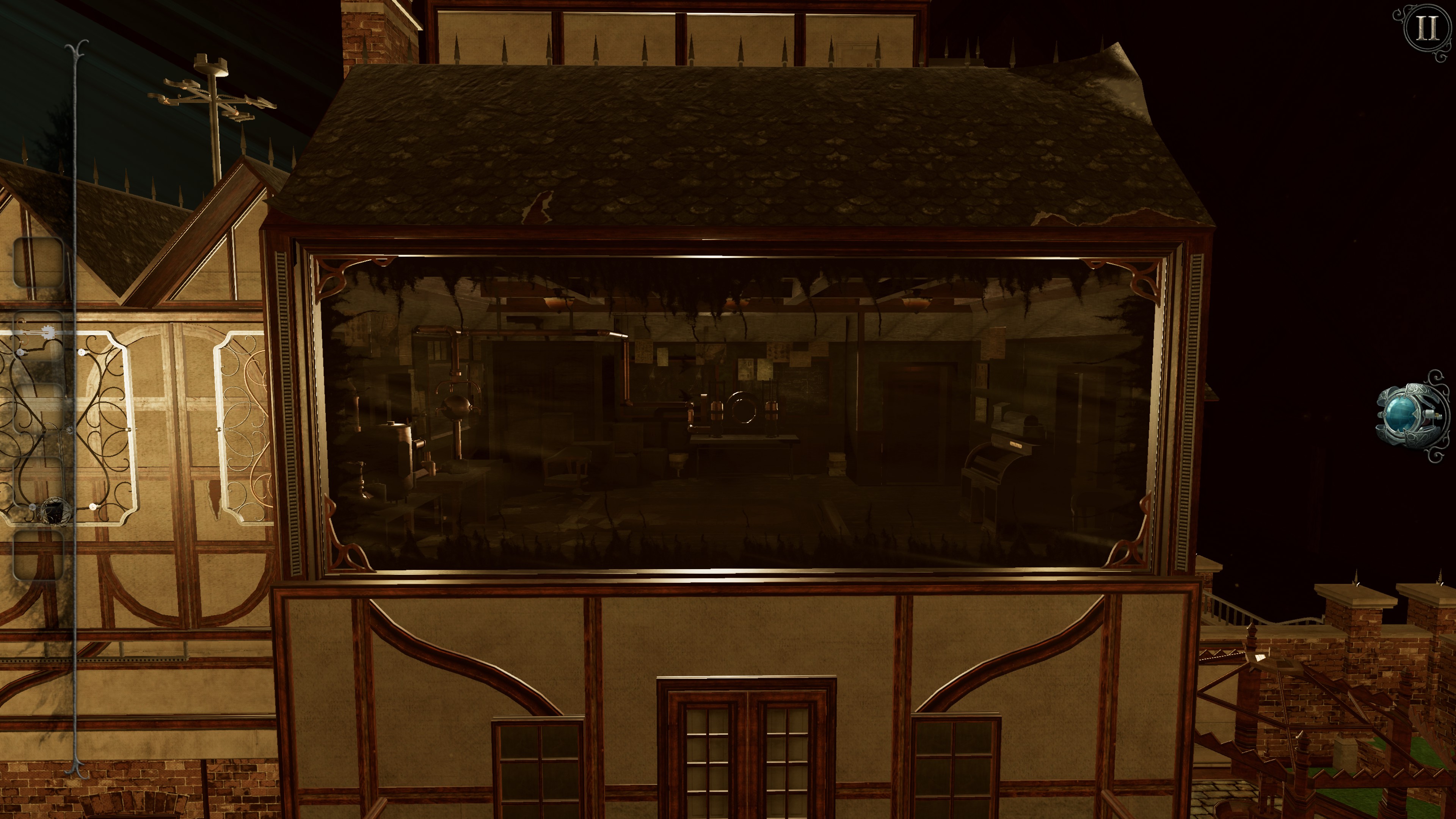 The Room 4 Old Sins. A veiled laboratory within the model house. The screen seems stained black around the outside.